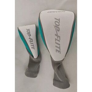 Set Of 2 Top Flite Golf Club Driver Head Cover White Green‎